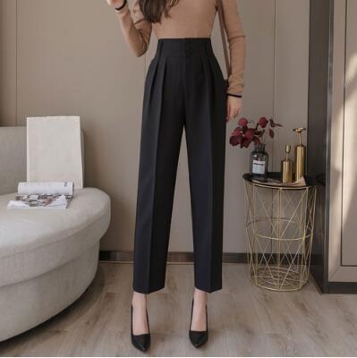 New Spring Women Formal Pants Pockets High Waist Elegant Office Ankle Length Pants Bp