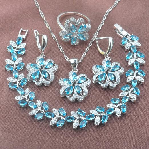 Russian Style Women Wedding Jewelry Sets Sky Blue Zirconia Summer Accessories Set 3Jw