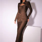 Long Sleeve Sexy Maxi Dress For Women Gown Autumn Winter New Metal Buckle Ruched Slit Long Dress Elegant