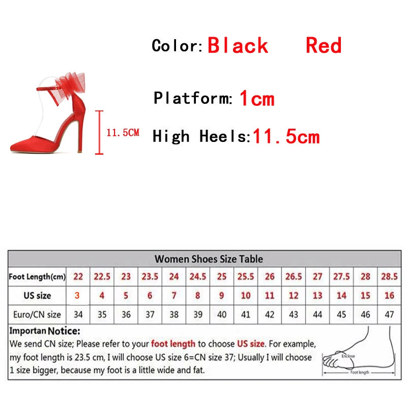 Liyke Sexy Pointed Toe Red Net Yarn Bowknot High Heels Party Wedding Banquet Shoes Women Pumps Summer Stiletto Sandals Size 42