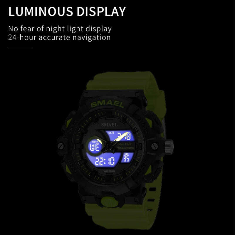 New Men Watch Sports 50M Waterproof Dual Time Digital Analog Clock 8081 Stopwatch Week Display Casual Wristwatches Sport Watches