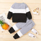 Long Sleeve Color Block Top+Pant Fashion Spring & Autumn Outfit Sportswear Set for 3-24 Months; 2PCS Toddler Baby Boy Clothes Set