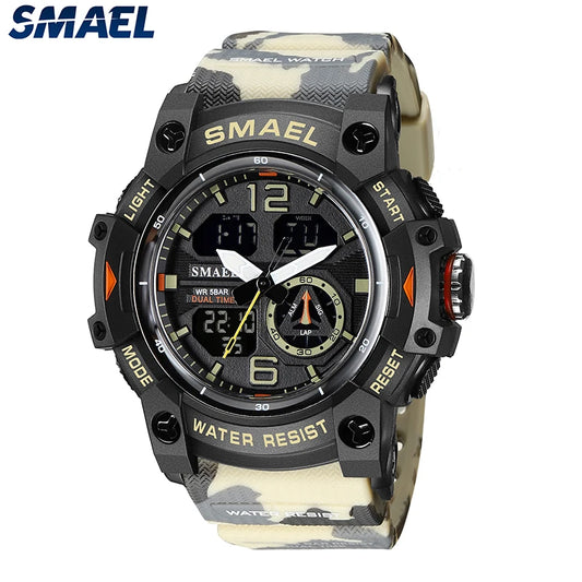 Military Sport Watches for Men 50m Waterproof  Digital LED Men Sports Wrist Watches 8007B Quartz Digital Dual Time Watch