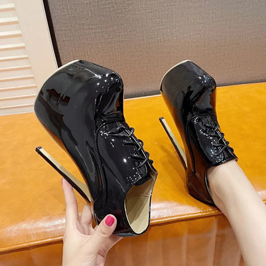 Liyke Spring Autumn Solid Round Toe Extreme High Heels Stripper Pole Dance Shoes Fashion Lace Up Women Platform Pumps Size 35-42