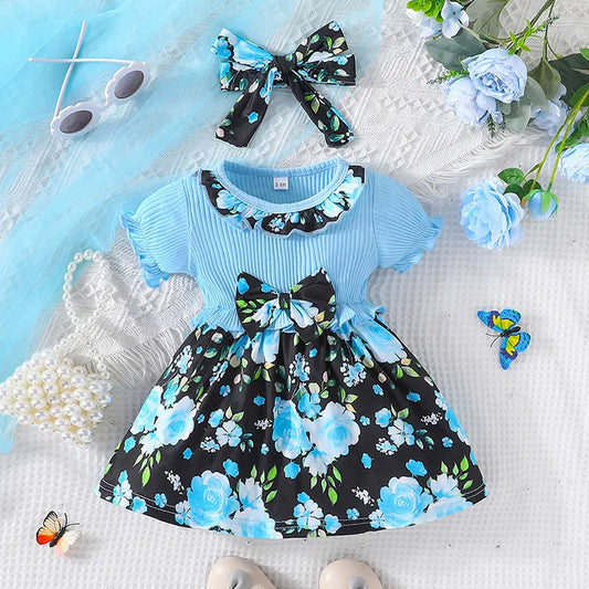 Dress For Kids 3-24 Months Korean Style Fashion Short Sleeve Cute Floral Princess Formal Dresses Ootd For Newborn Baby Girl