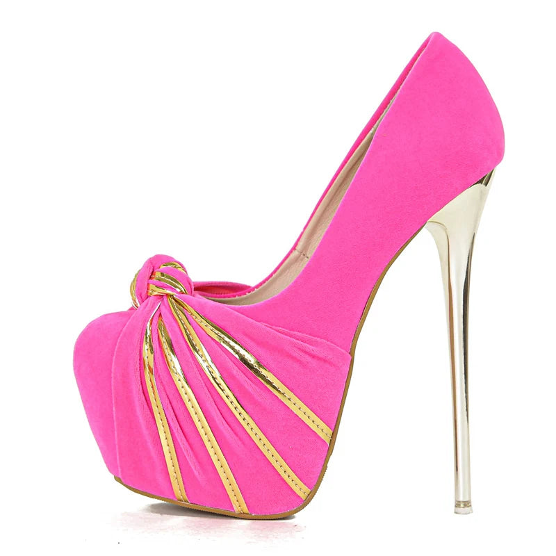 Liyke Fashion Design Metal Pleated Round Toe Slingback High Heels Wedding Banquet Shoes Women Platform Pumps Stilettos Mujer