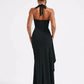 Deep V Neck Thigh High Split Maxi Dress Women Halter Sleeveless Backless