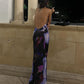 Sexy Purple Print Halter Bodycon Dress Summer Beach Outfits Elegant Sleeveless Club Party Dress