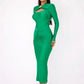 Long Sleeve Sexy Maxi Dress For Women Gown Autumn Winter New Metal Buckle Ruched Slit Long Dress Elegant