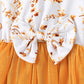 Dress For Kids 4-7 Years old Birthday Short Sleeve Cute Floral Yellow Tulle Bow Princess Formal Dresses Ootd For Baby Girl