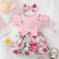 Newborn Baby Girl Dress 3-24 months Korean Style Summer Ruffle Sleeve Bow Toddler Kids Girl Cute Pink Floral Princess Dresses