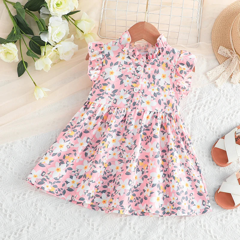 Dress For Kids Newborn 3 - 24 Months Birthday Korean Style Butterfly Sleeve Floral Princess Formal Dresses Ootd For Baby Girl