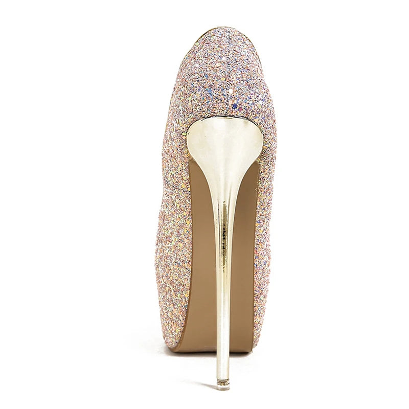 Liyke Sexy Peep Toe Extreme High Heels Party Nightclub Stripper Pole Dance Shoes Fashion Sequined Cloth Platform Pumps Women