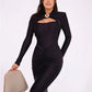 Long Sleeve Sexy Maxi Dress For Women Gown Autumn Winter New Metal Buckle Ruched Slit Long Dress Elegant