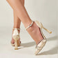 Liyke New Brand Fashion Glitter Rhinestones Women Pumps Crystal Satin Pointed Toe High Heels Wedding Prom Shoes Stiletto Sandals