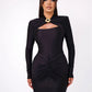 Long Sleeve Sexy Maxi Dress For Women Gown Autumn Winter New Metal Buckle Ruched Slit Long Dress Elegant