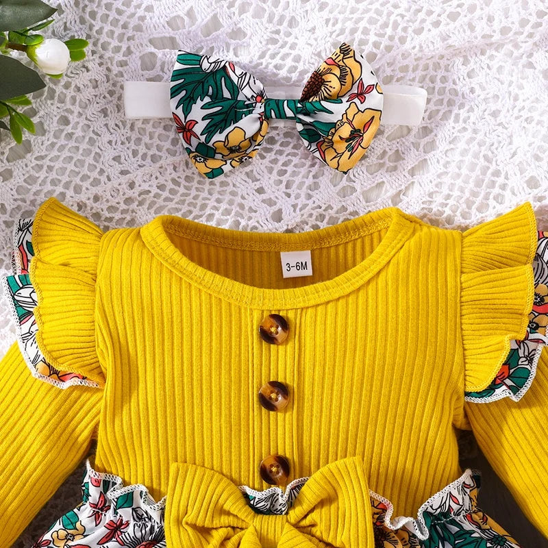 Dress For Kids 3 -24 Months Birthday Ruffles Long Sleeve Cute Floral Princess Formal Dresses Ootd For Newborn Baby Girl