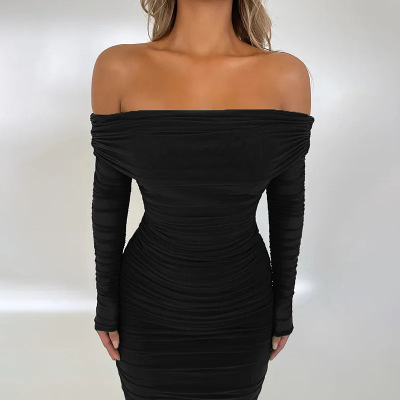 Off-shoulder Long Sleeve Sexy Maxi Dress For Women Autumn New Strapless Backless