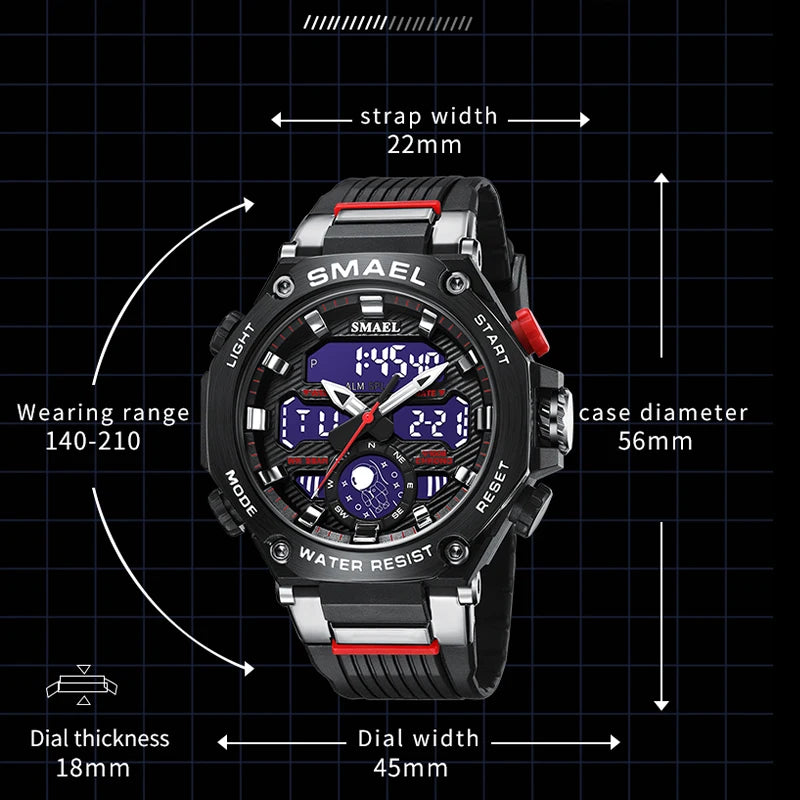 Quartz Wristwatches Sport SMAEL Military Army Clock Alarm Dual Display LED Electronic Watch 8069 Waterproof Watches For Men