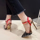 Liyke New Design Metal Rivet Pointed Toe Stiletto Sandals Women Pumps Sexy Leopard Print High Heels Party Dress Shoes Size 35-42