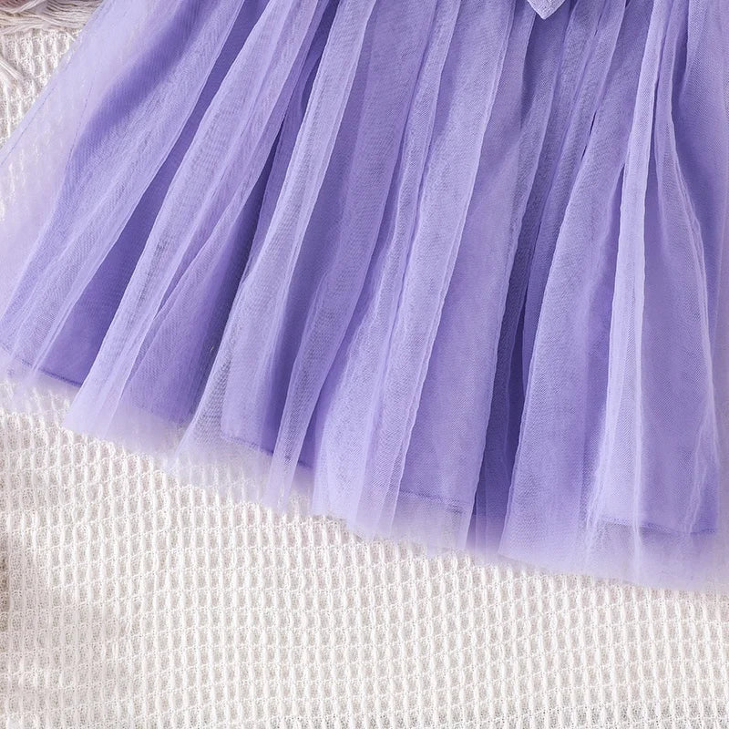 Clothing Set For Kid Girl 4-7 Years old Lace Sleeve Button Blouse Purple Tulle Skirt Summer Outfit For Baby Girl