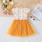 Dress For Kids 4-7 Years old Birthday Short Sleeve Cute Floral Yellow Tulle Bow Princess Formal Dresses Ootd For Baby Girl