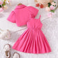 Clothing Set For Kid Girl 4-7 Years old Short Sleeve Button Top Pleated Suspenders Princess Dresses Summer Outfit For Baby girl