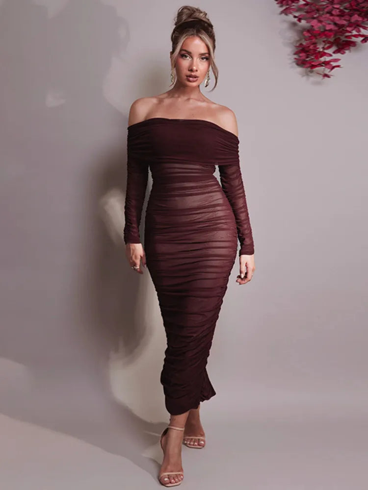 Off-shoulder Long Sleeve Sexy Maxi Dress For Women Autumn New Strapless Backless