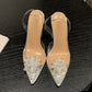 Liyke 2024 New Sexy Slingback Shoes Women Crystal Flower PVC Summer Strange Transparent High Heels Mules Sandals Female Pumps