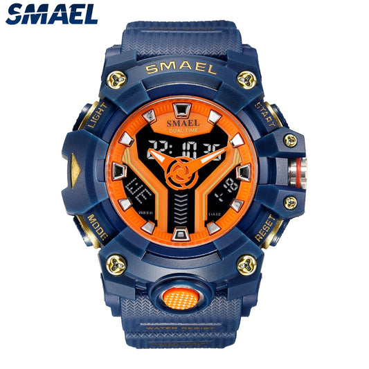 New SMAEL Sport Watch for Man Dual Time Watch for Men Shock Resistant Led Light Watch Military 8075 quality Mens Sports Watches
