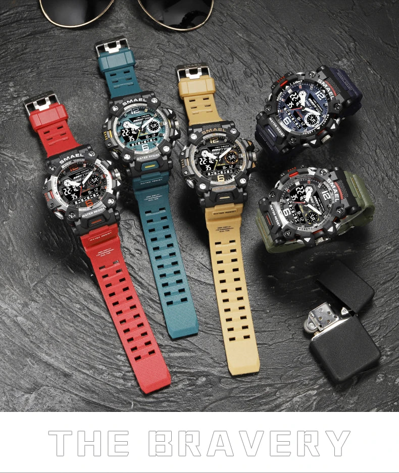 50m Waterproof Sports Men's Watch, Military Digital 8072 Dual Display Watch, Quartz  Led Digital