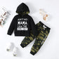 Children Baby Fashion Spring Outfit Suit; 1-6Years Kids Toddler Boy Clothes Set Black Long Sleeved Hoodie+Camouflage Pants