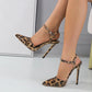 Liyke 2024 New Thin High Heels Women Pumps Sexy Leopard Grain Pointed Toe Stiletto Sandals Summer Party Dress Ankle Strap Shoes