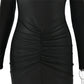 Long Sleeve Sexy Maxi Dress For Women Gown Autumn Winter New Metal Buckle Ruched Slit Long Dress Elegant