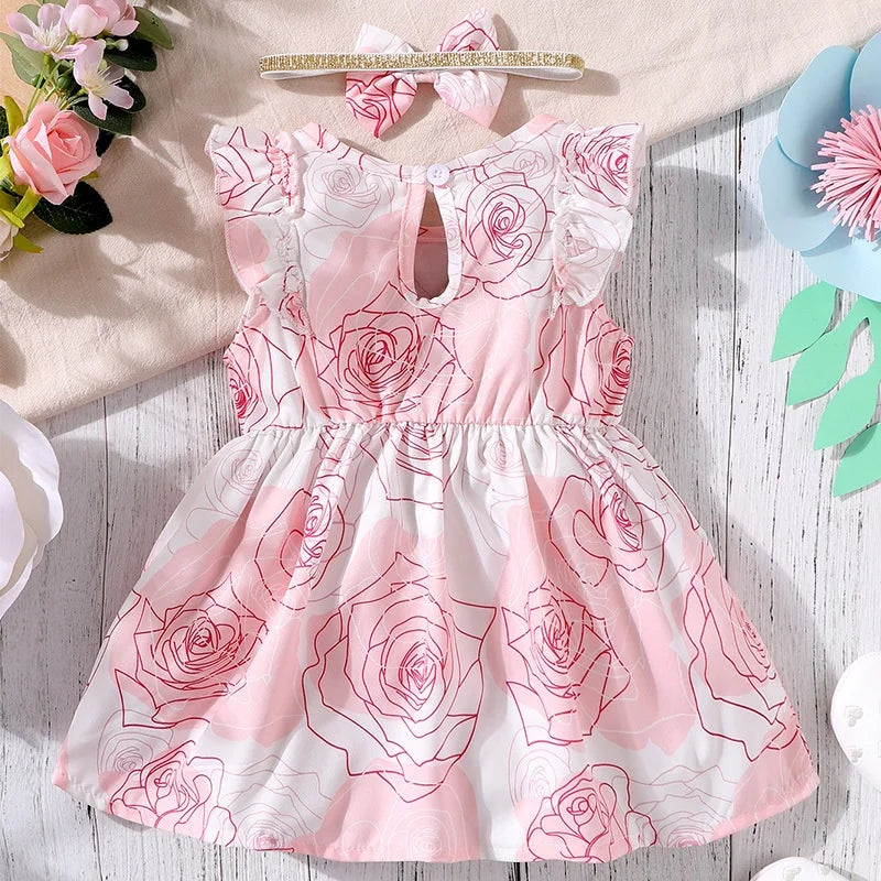 Dress For Kids Newborn 0-18 Months Style Fashion Butterfly Roses Princess Formal Dresses Ootd Baby Girl