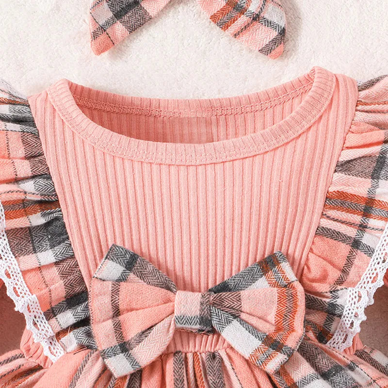 Dress For Kids 3 Months - 3 Years old Style Fashion Long Sleeve Christmas Red Grid Princess Formal Dresses Ootd For Baby Girl