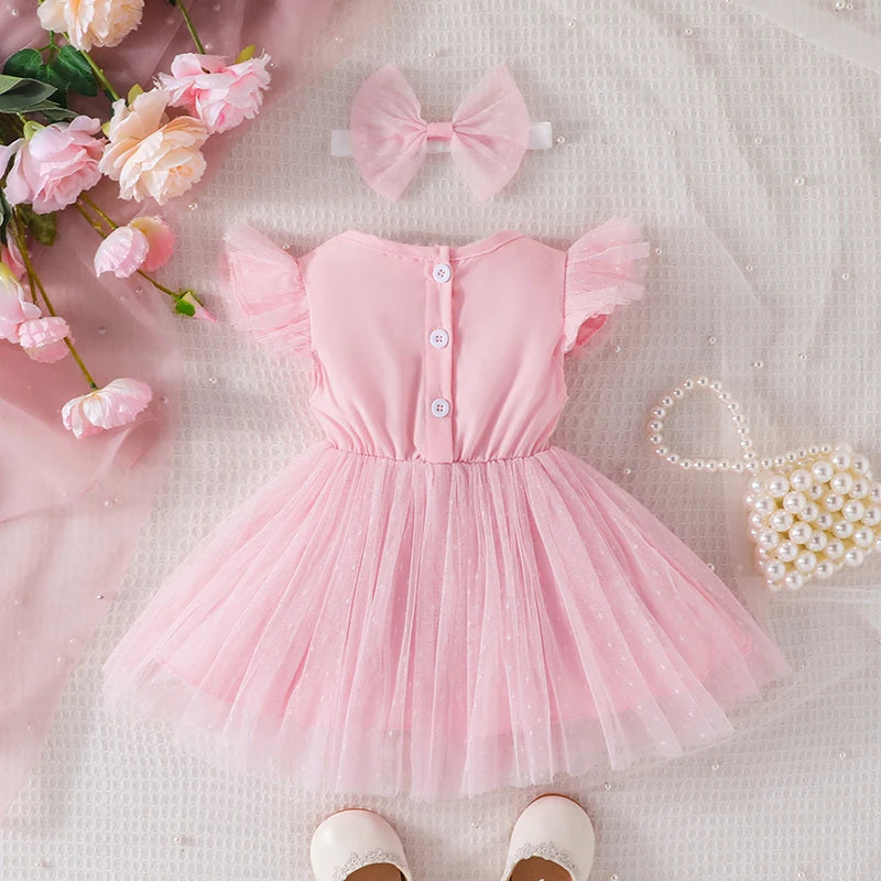 Dress For Kids Newborn 3 - 24 Months Birthday Fashion Fly Sleeve Cute Pink Tulle Princess Formal Dresses Ootd For Baby Girl