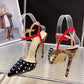 Liyke New Design Metal Rivet Pointed Toe Stiletto Sandals Women Pumps Sexy Leopard Print High Heels Party Dress Shoes Size 35-42