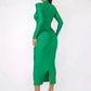 Long Sleeve Sexy Maxi Dress For Women Gown Autumn Winter New Metal Buckle Ruched Slit Long Dress Elegant