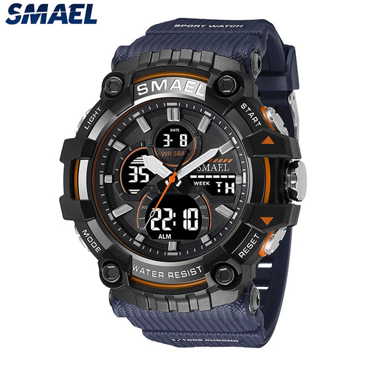 SMAEL Brand Sport Watch Men Quartz Wristwatches Waterproof Dual Time Display Military Army Green Male Clock 8079 Mens Watches