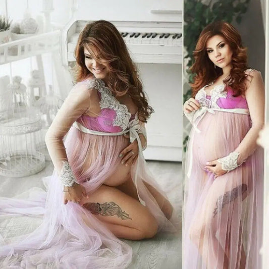 Sheer Lace Maternity Robe – Elegant Overlay for Pregnancy Photoshoots