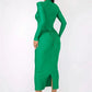 Long Sleeve Sexy Maxi Dress For Women Gown Autumn Winter New Metal Buckle Ruched Slit Long Dress Elegant