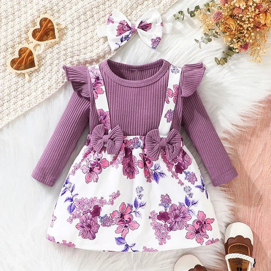 Dress For Kids 3 Months - 3 Years old Birthday Korean Style Long Sleeve Cute Floral Princess Formal Dresses Ootd For Baby Girl