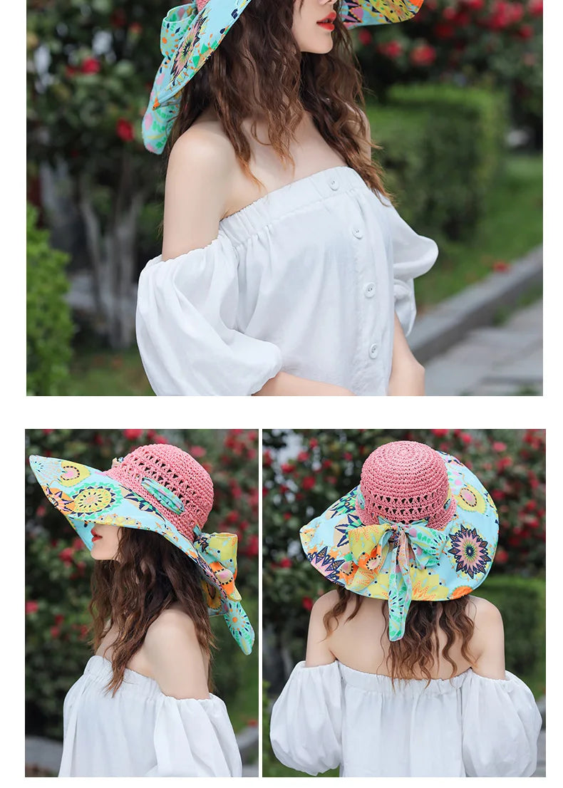 Women's Summer Bucket Folding fashion Straw Hat