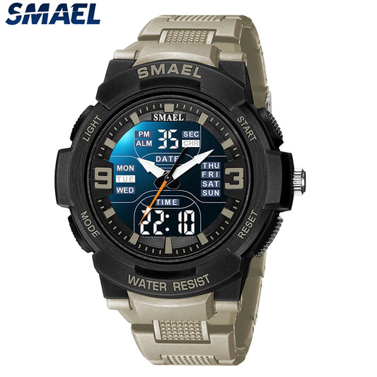 SMAEL Men Military Watch New Fashion Watches Quartz Wristwatch Men 50m Waterproof Sports Watch Digital  1912 Shock  Army WatcH