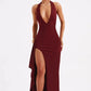 Deep V Neck Thigh High Split Maxi Dress Women Halter Sleeveless Backless