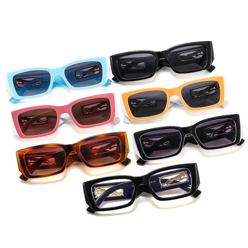 ZLY 2022 New Fashion Rectangle Sunglasses Women Men PC Gradients Lens Frame Leopard Decorate Brand Designer Sun Glasses UV400