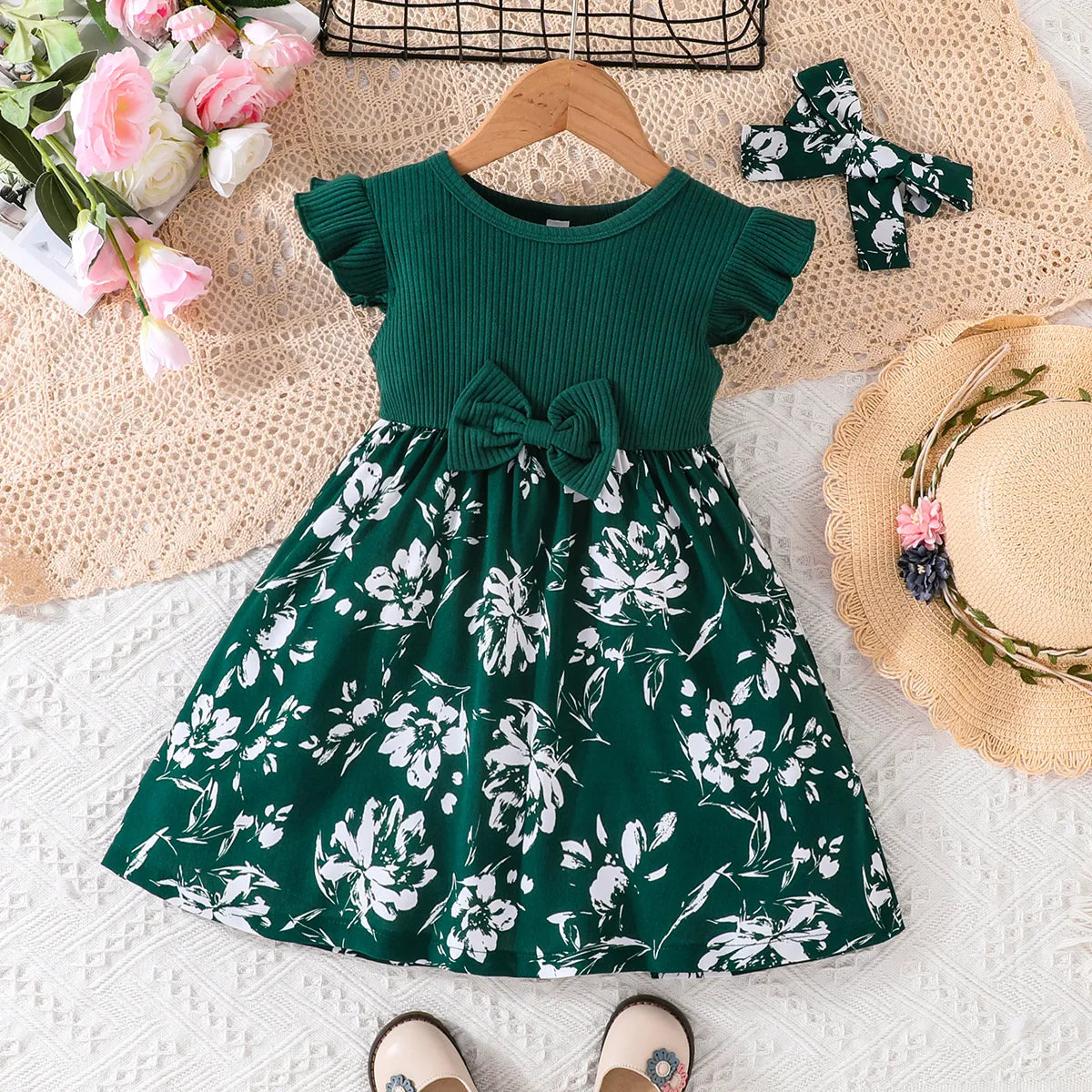 Dress For Kids 3-24 Months Korean Style Fashion Butterfly Sleeve Cute Floral Princess Formal Dresses Ootd For Newborn Baby Girl