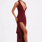 Deep V Neck Thigh High Split Maxi Dress Women Halter Sleeveless Backless