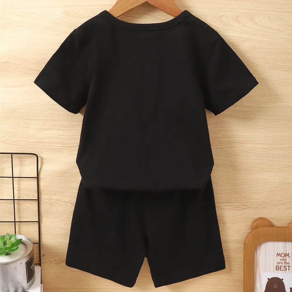 3 Colors Sport Style Child Boy Summer Holiday Outfit; 1-6 Years Boy 2PCS Clothing Set Letter T-shirt+Solid Color Shorts Fashion